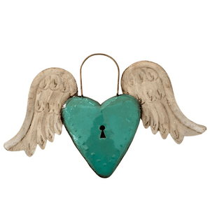 Mexican wall decor- Winged Turquoise heart with lock (22x33cm)