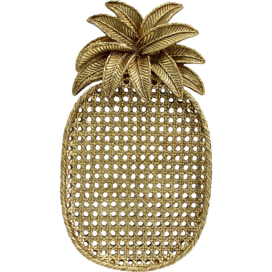 Gold pineapple-shaped decorative serving tray  on a white background