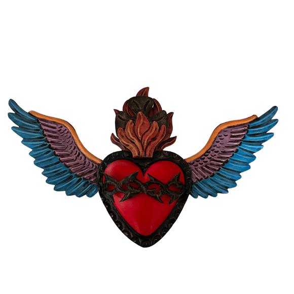 Mexican folk art- Wings heart with thorns(19x32cm)