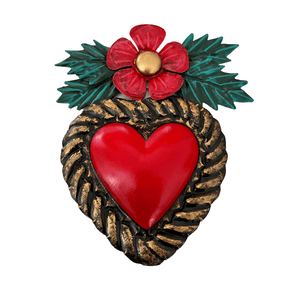 Mexican wall art- red heart with flower on top (17x14cm)