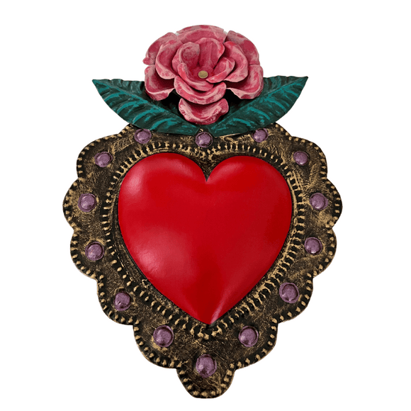 Mexican wall art- Red heart with flower (26x17cm)