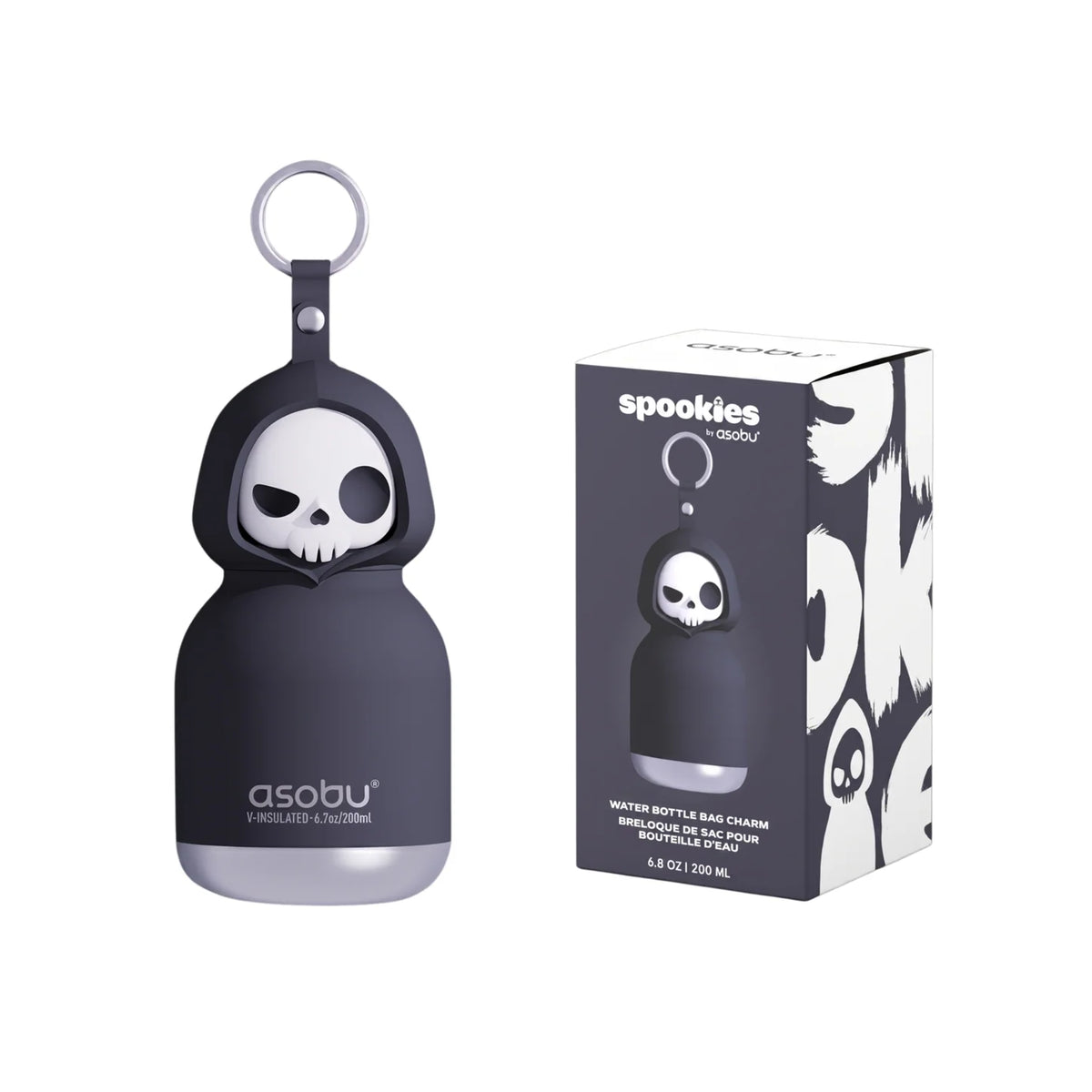 A mini drink bottle and its spookies packaging on a white background.