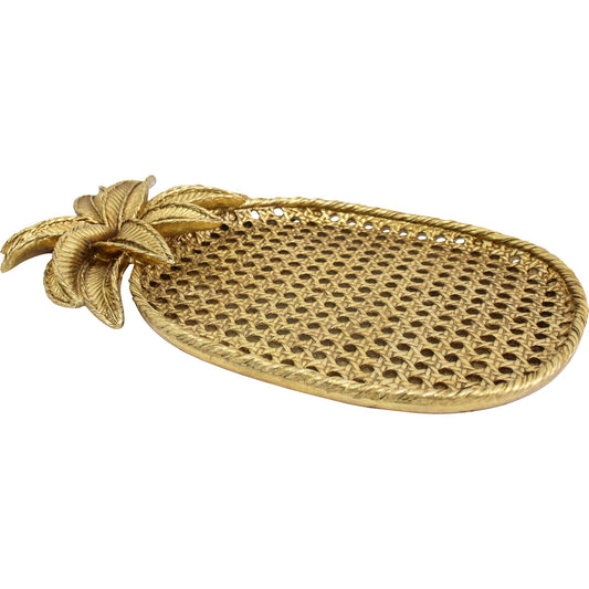 Gold pineapple-shaped decorative tray on a white background