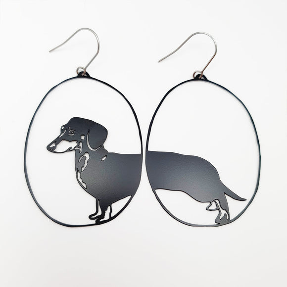 DENZ drop earrings- Black sausage dog