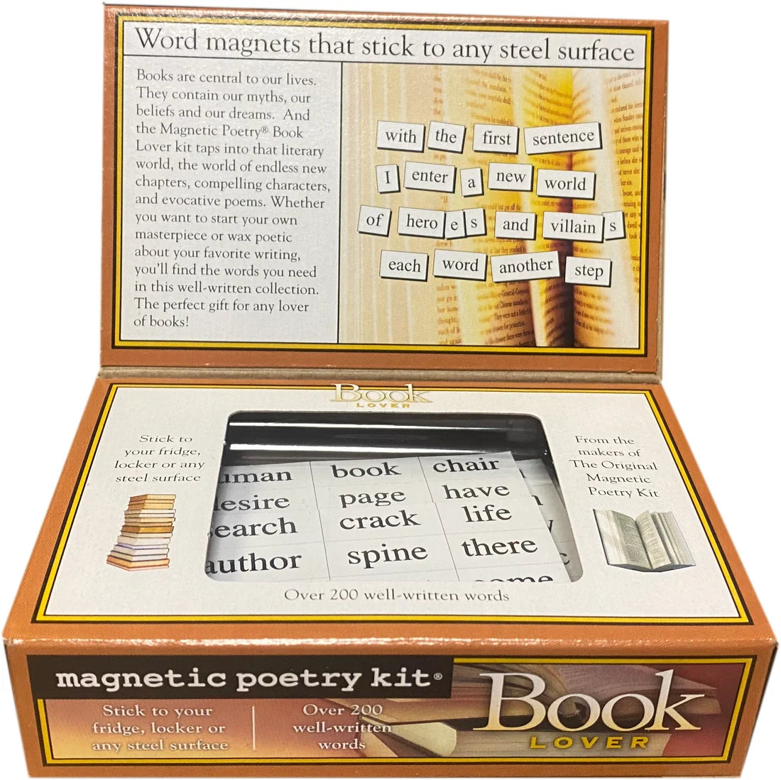 AN opened magnet kit with text and an acetate window showing the magnet tiles inside.