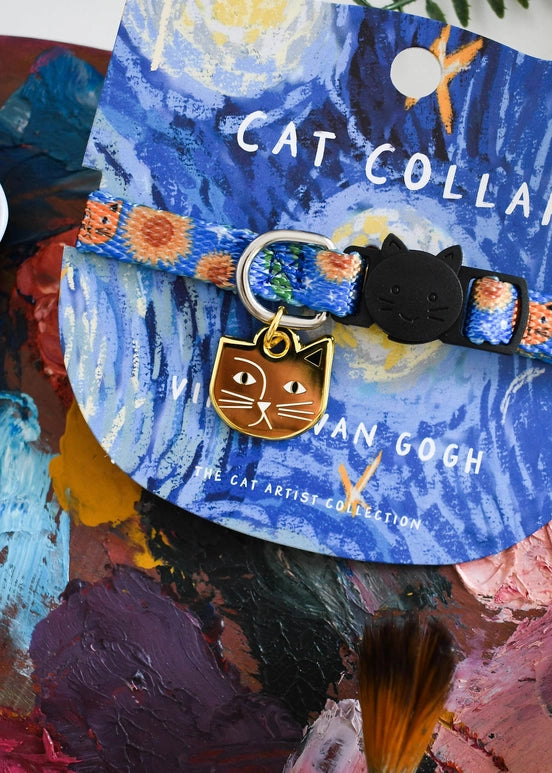 Cat collar with Van Gogh design on a colorful background