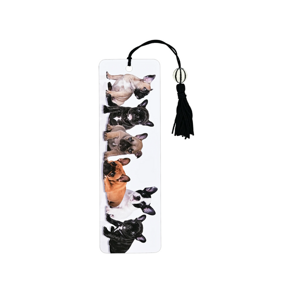 Bookmark- French bulldogs,pups with beaded tassel