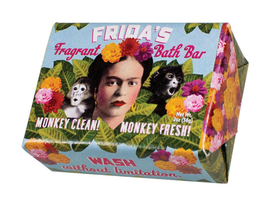 A bar of hand soap with an image of Frida Kahlo on a white background.