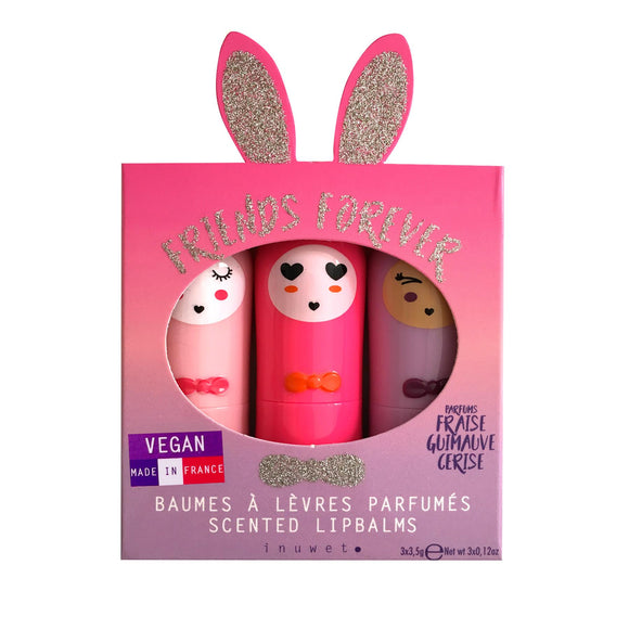 Inuwet- Trio friends Forever lip balm gift set (cherry,Strawberry and Marshmallow flavors)