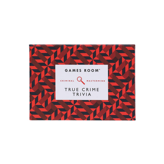 Red and black patterned GAMES ROOM box- True Crime trivia - Gizmo Gifts