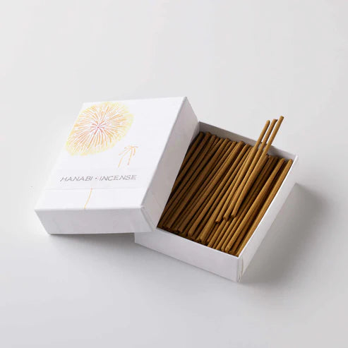 Incense sticks in a white box with 'HANABI INCENSE' branding on a light gray background