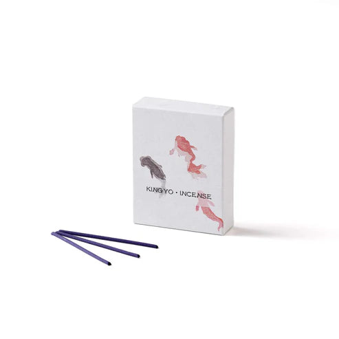 Incense packaging with two koi fish illustrations and 'KINGYO INCENSE' text on a white background.