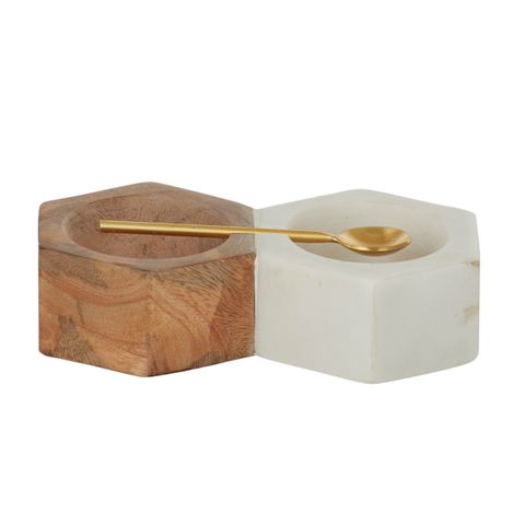 Hive Salt and Pepper marble/wood with spoon - Gizmo Gifts