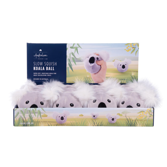 Box of slow squish koala balls with a promotional image on a white background