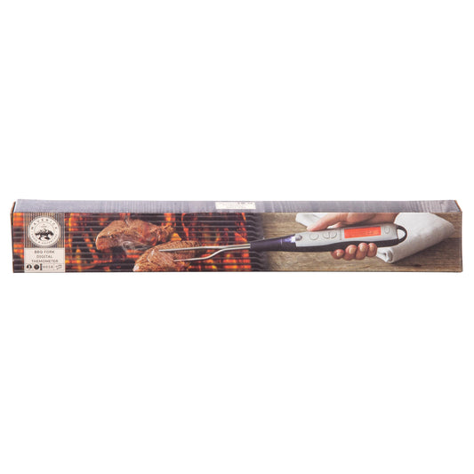 Barbecue  fork thermometer with handle in packaging on a white background