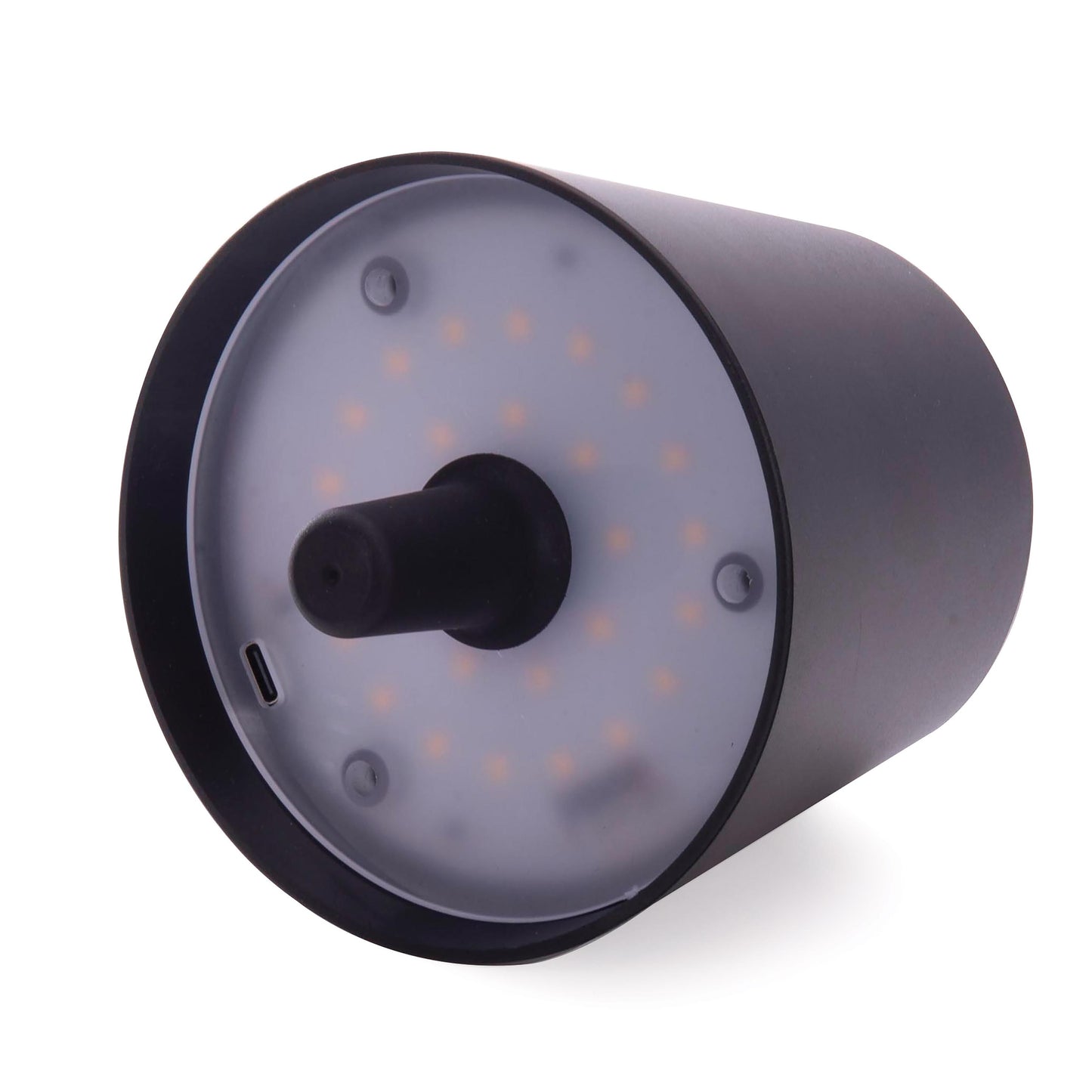 Underside of the Rechargeable Bottle lamp and close-up of usb connection.
