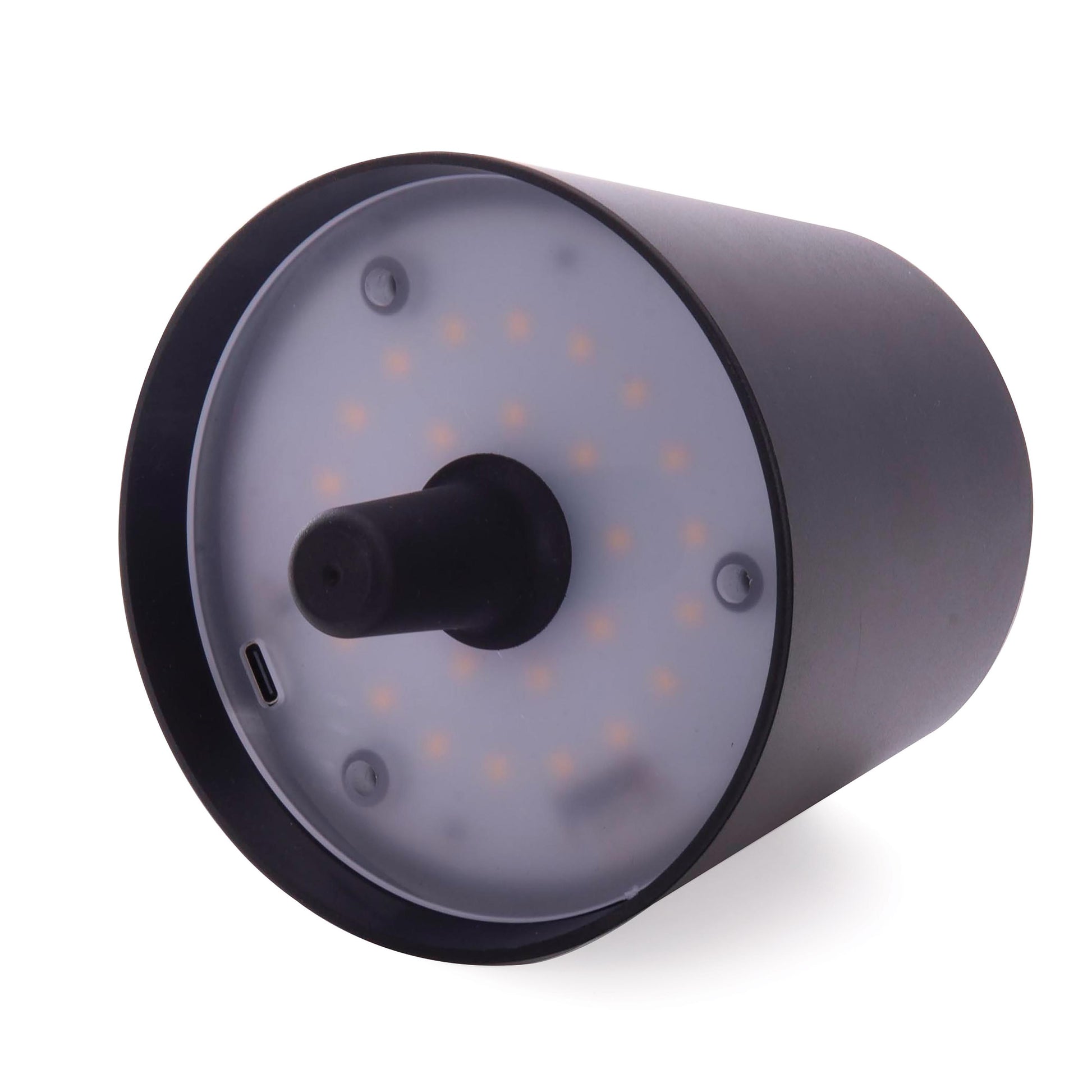 Underside of the Rechargeable Bottle lamp and close-up of usb connection.