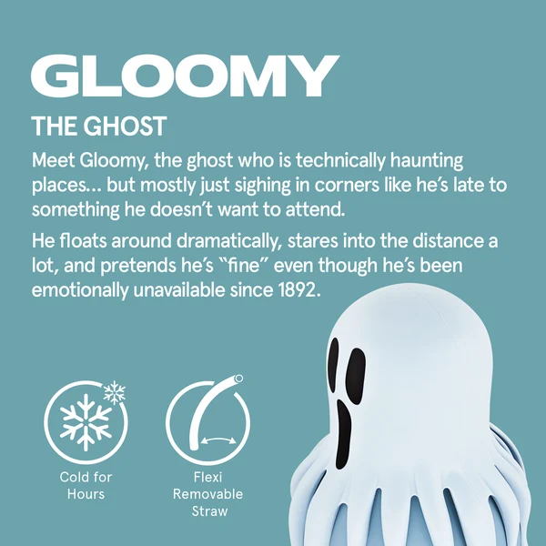 Description of Gloomy The Ghost  drink bottle.