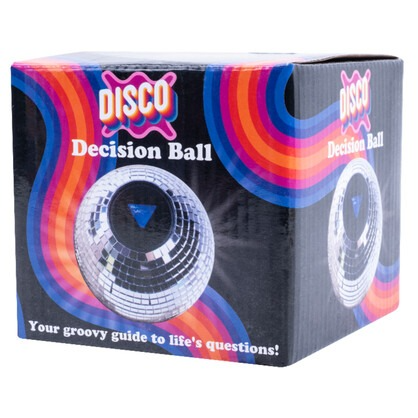 Box of a disco decision ball with colorful design and text.