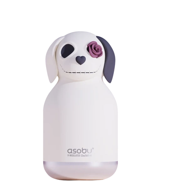 A doggy style drink bottle on a white background.