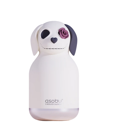 A doggy style drink bottle on a white background.