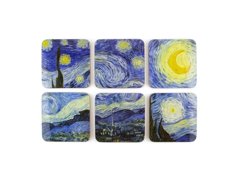 Set of six square coasters with Van Gogh's 'Starry Night' design.