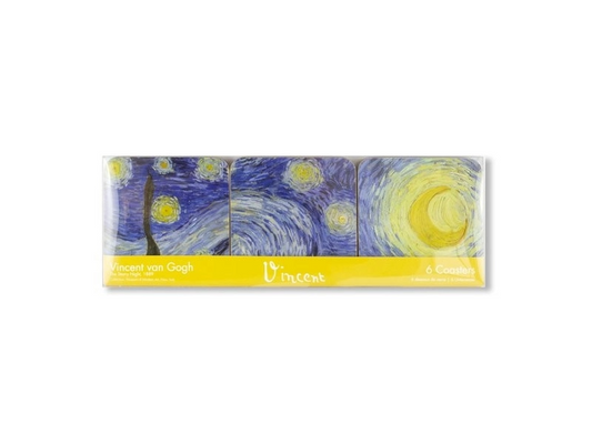 Packaged product with Van Gogh's 'Starry Night' design on a white background