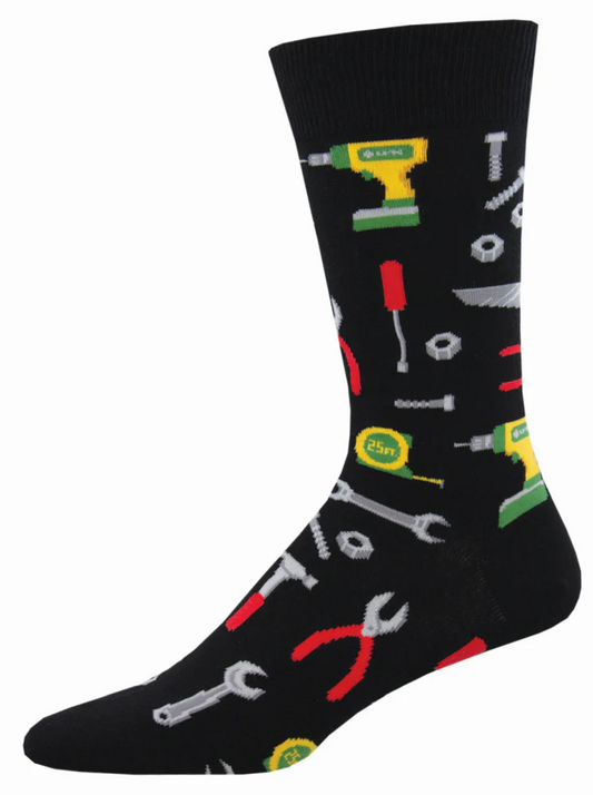 Black sock with tool pattern on a white background