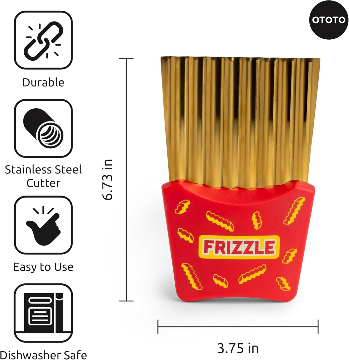 Frizzle crinkle cutter tool with measurements and directions for use.