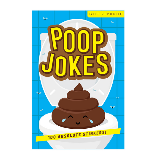 Book cover of 'Poop Jokes' with a cartoon poop emoji on a blue background