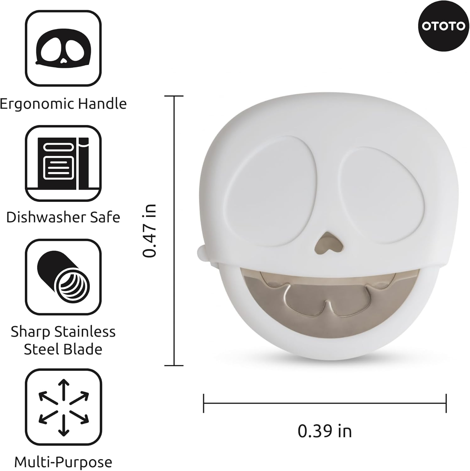 Slice reaper pizza wheel measurements and instructions on a white background.