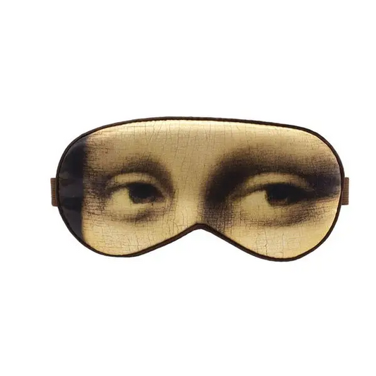 Sleep mask with artistic design  Mona Lisa's eyes on a white background