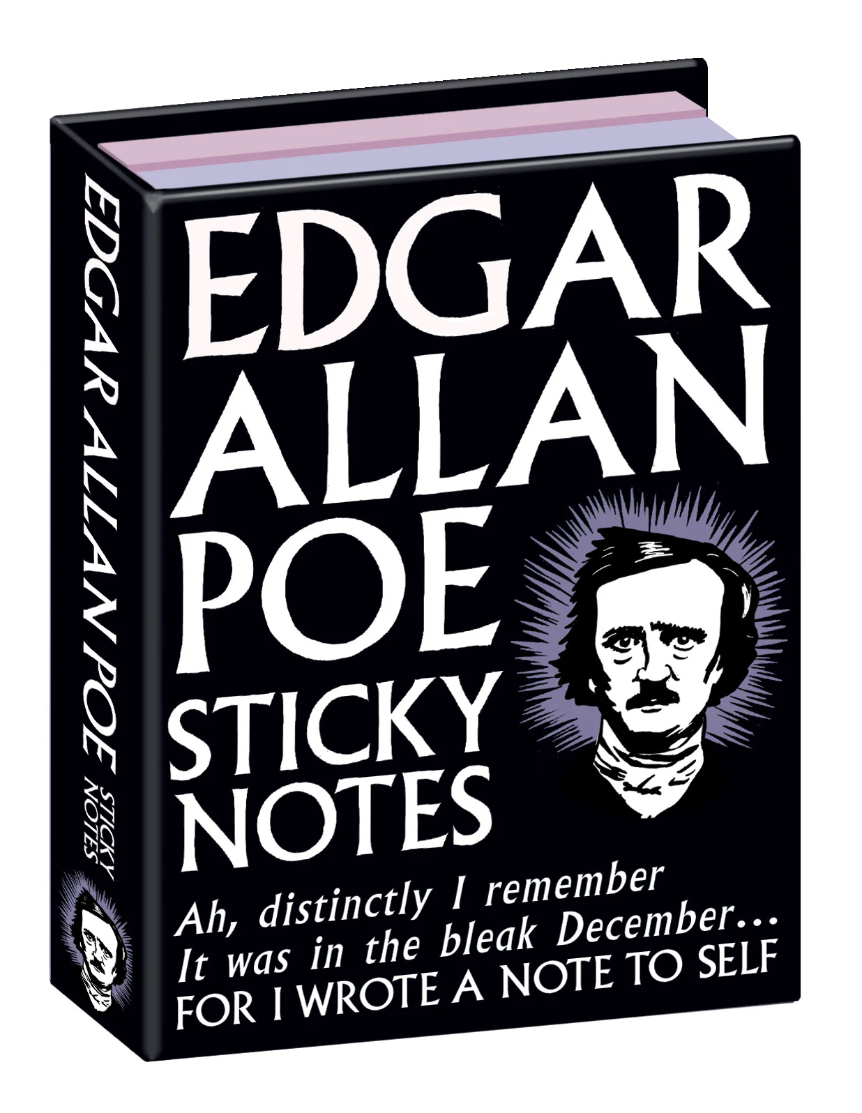 Edgar Allan Poe sticky notes with a portrait and quote on a black background