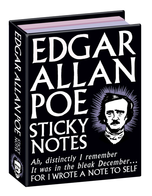 Edgar Allan Poe sticky notes with a portrait and quote on a black background