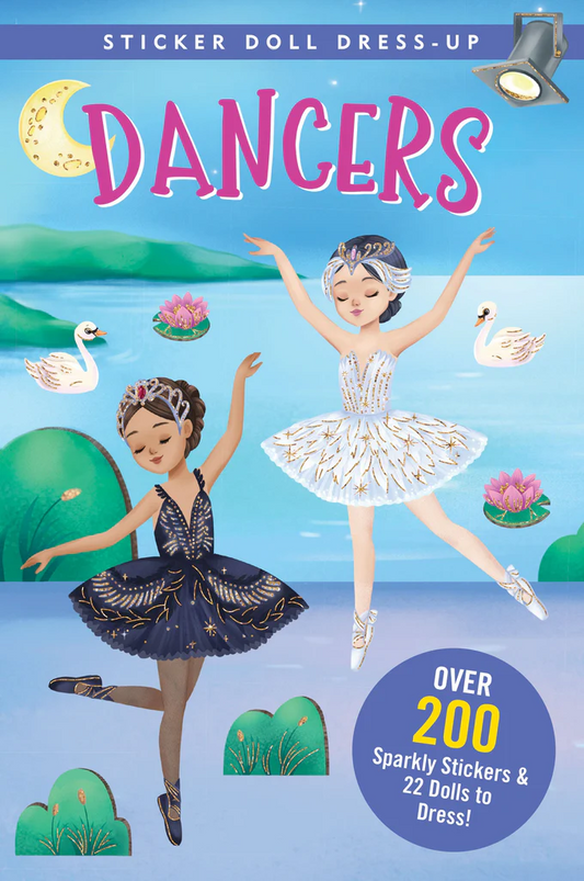 Dance-themed sticker book with two ballerinas and swans on a lake.