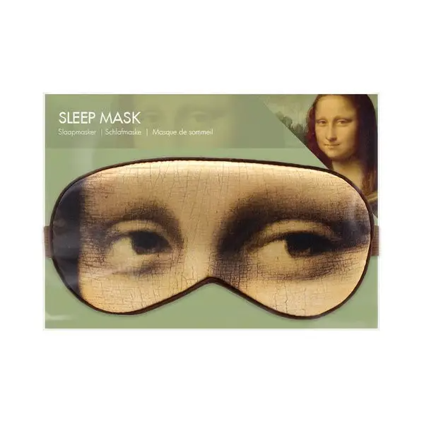 Sleep mask with Mona Lisa design on packaging