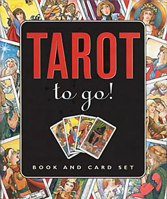 Tarot card set packaging with 'Tarot to go!' text and tarot cards in the background