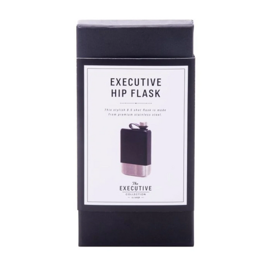 Executive hip flask packaging on a white background