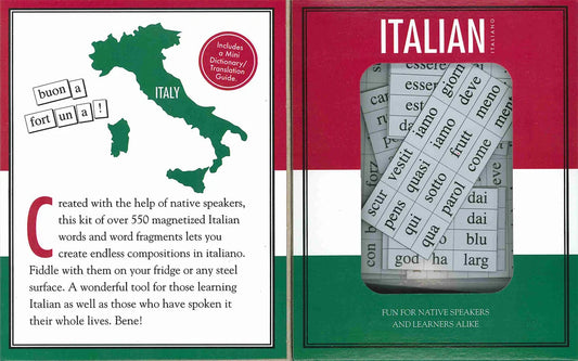 An opened package of Italian Magnetic Poetry 