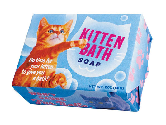 a blue packaged kitten bath soap on a white background.