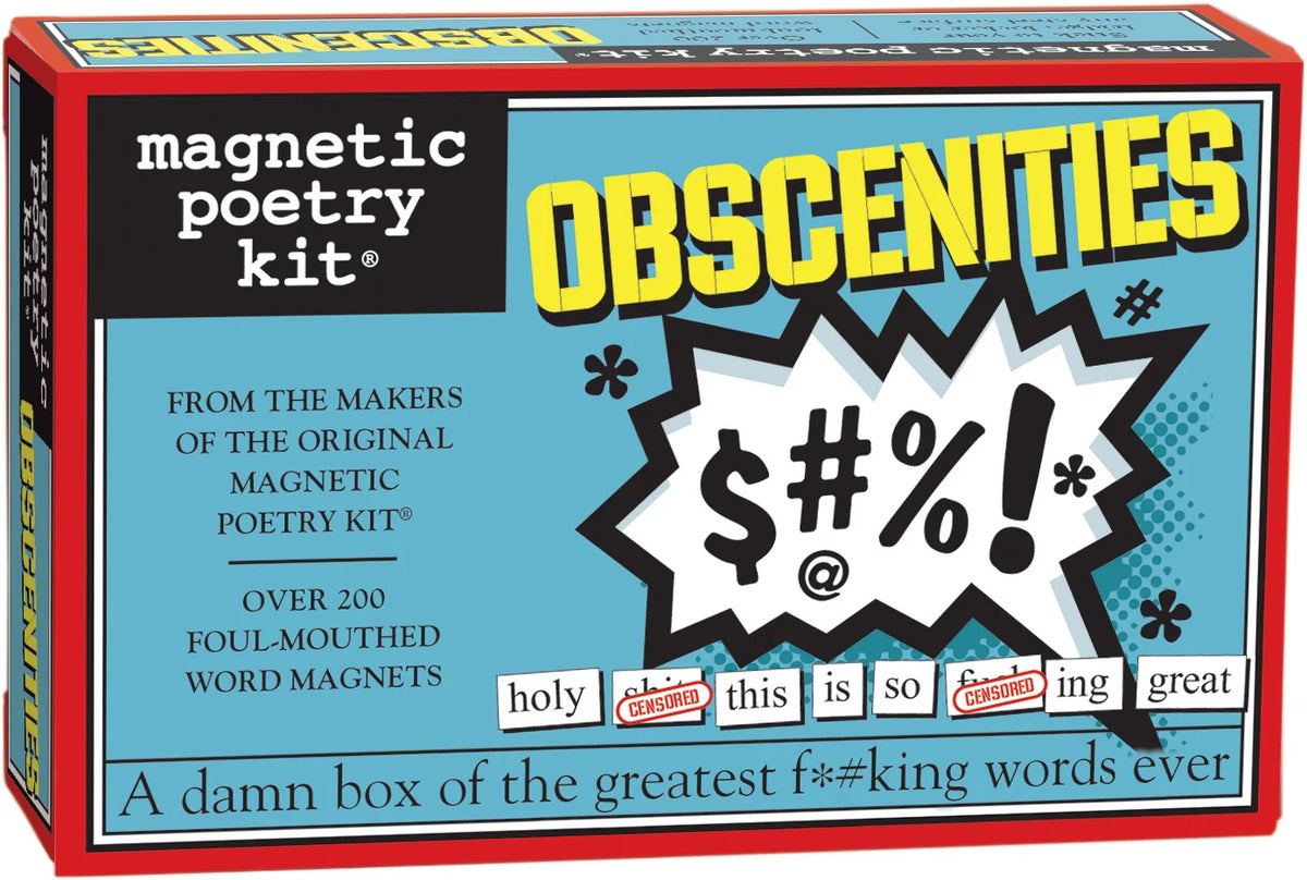 Obscenities Magnetic Poetry kit with Blue box on a white background.