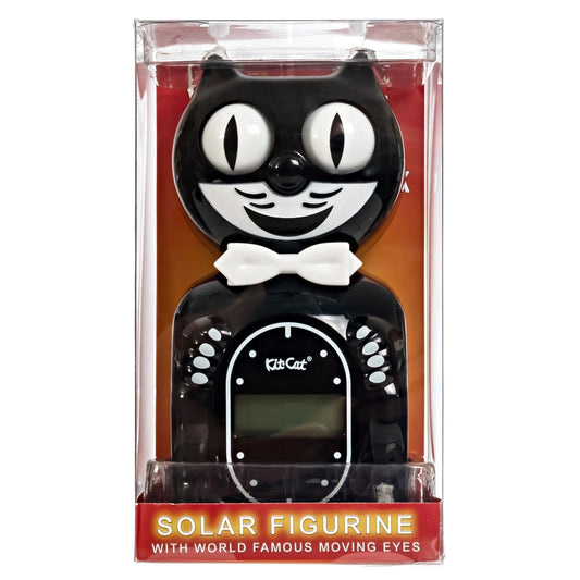Black cat-shaped solar figurine with moving eyes in packaging