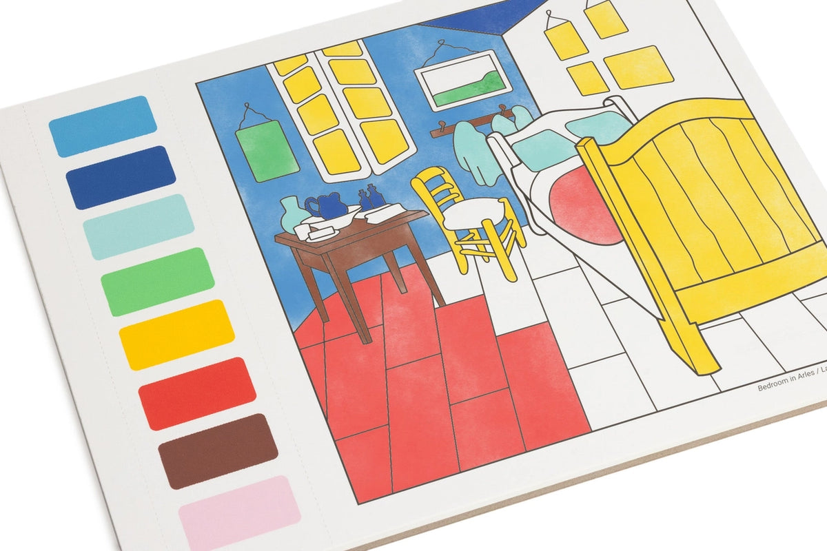 Color swatches with a room scene illustration on a white background