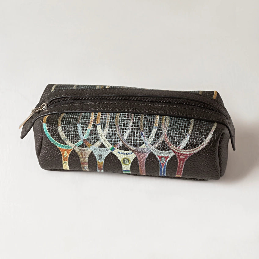 Pouch with tennis racket design on a white background
