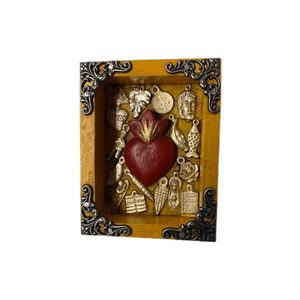 Mexican mini frame embellished with charms and red heart(Yellow)