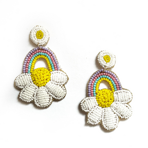 Beaded rainbow daisy earrings by Zoda