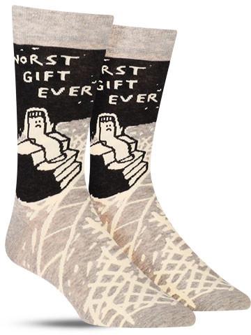 Black and white BlueQ-WORST GIFT EVER Men's crew socks - Gizmo Gifts